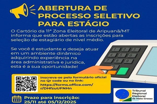 Cartório Eleitoral de Aripuanã abre inscrições para seleção de ...